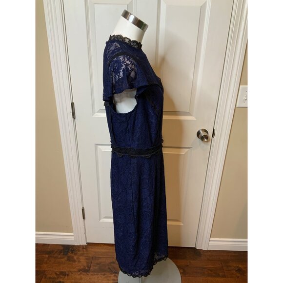 Torrid Blue Lace Pencil Dress W/ Black Lace Ruffle NWT, Size 12 - Picture 4 of 8